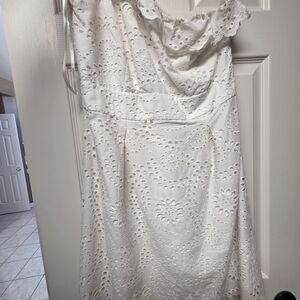 Gianni Bini White One-Shoulder Eyelet Dress